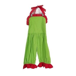 Chevron Boutique Green Ruffle Halter Bib Jumper